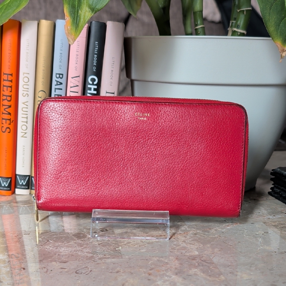Celine Vibrant Red Leather Zip Wallet